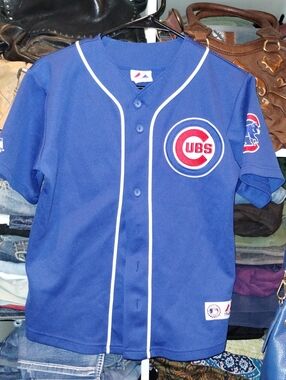 Majestic Royal Blue Cubs Youth Baseball Jersey with White Piping Size 10/12